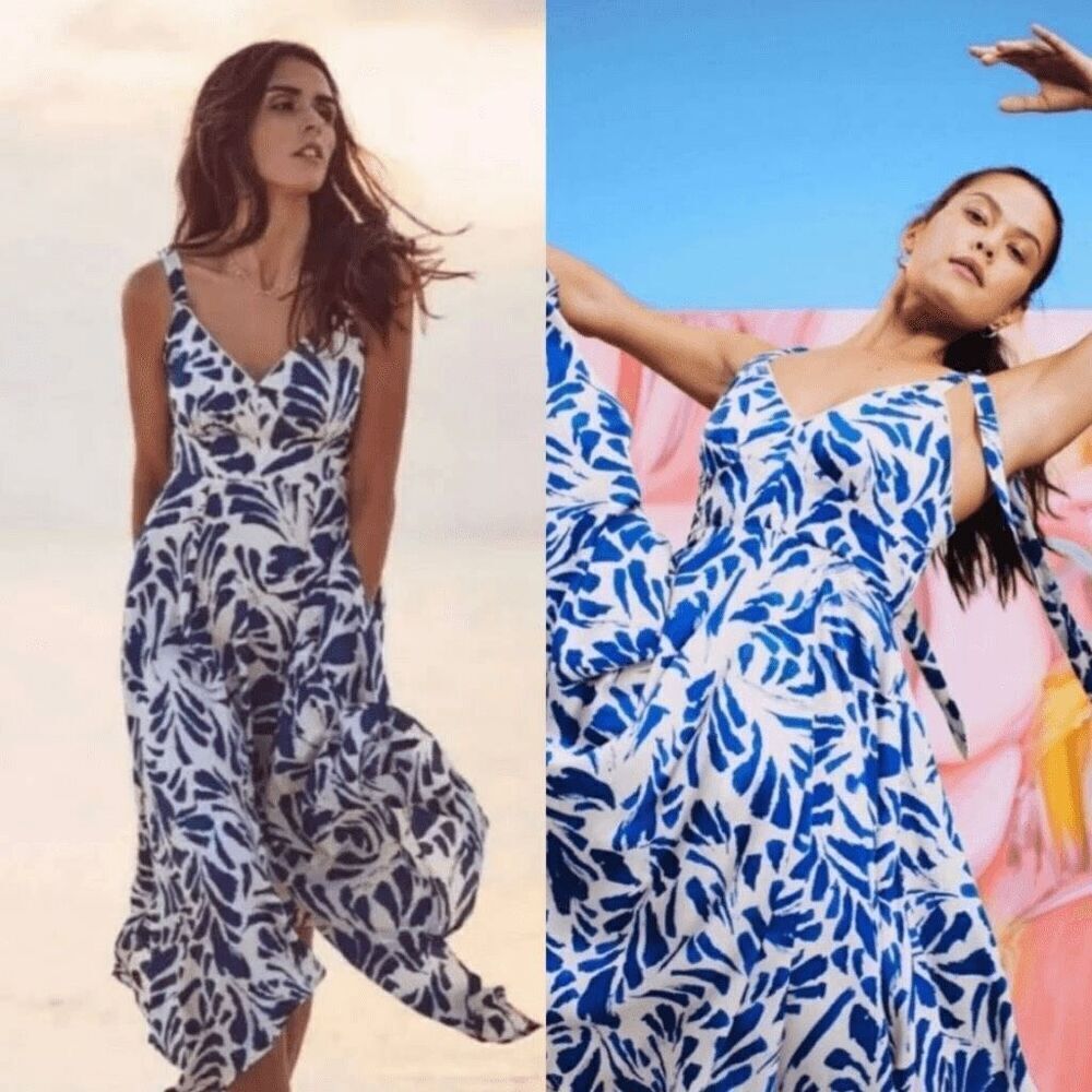 ALEXIS X TARGET BLUE BOTANICAL TIE STRAP ASYMMETRICAL HEM DRESS 2x